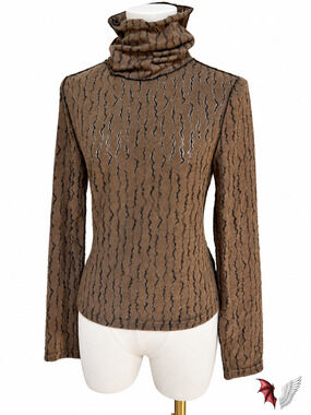 NWT If Only Studio Textured Wave Turtleneck Top Olive Green Size 2 Retail $195